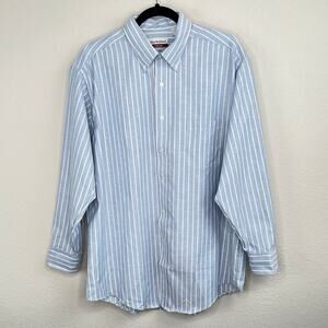 Vintage 90s Manhattan Men’s Dress Shirt Blue White Stripe Button Down 16.5 32-33